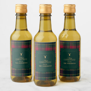 Personalised Christmas Plaid  Tartan Holiday Wine Label
