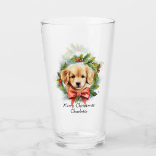 Personalised Christmas Puppy Dog Name Gift Glass