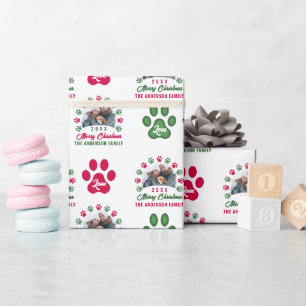 Personalised Christmas Puppy Paws Holiday Photo Wrapping Paper