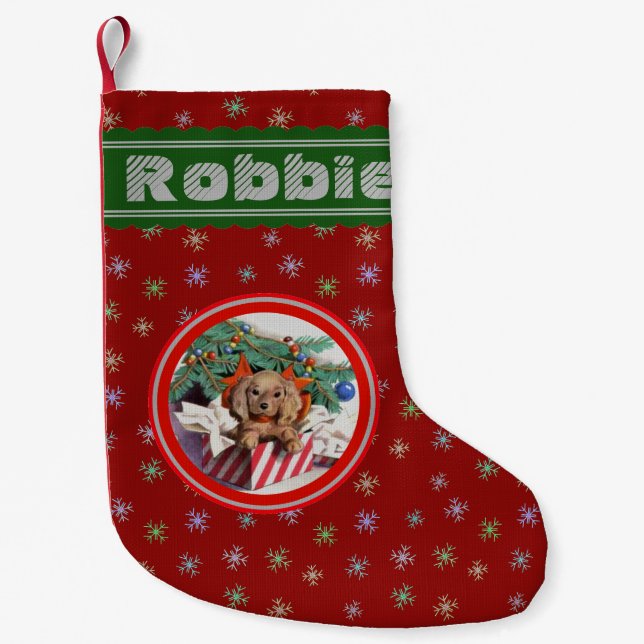 Personalised Christmas Puppy Small Christmas Stocking (Front)