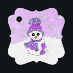 Personalised Christmas Purple Snowman Favour Tags<br><div class="desc">Adorable hand drawn cartoon snowman purple and blue winter hat and mittens cute to and from holiday gift tag.</div>