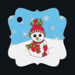 Personalised Christmas red and green Snowman Favour Tags<br><div class="desc">Adorable hand drawn cartoon snowman red and green winter hat and mittens cute to and from holiday gift tag.</div>