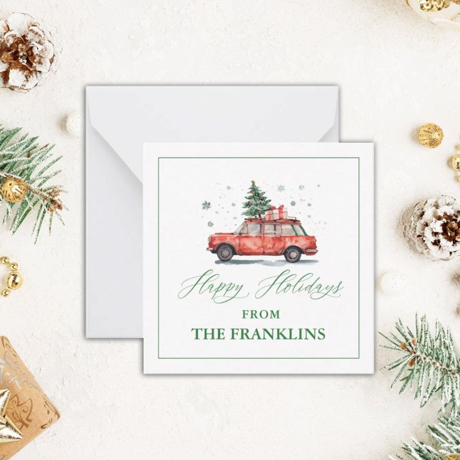 Personalised Christmas Red Car with Tree Enclosure Card (Creator Uploaded)