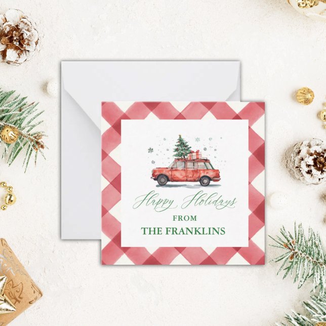 Personalised Christmas Red Car with Tree Enclosure Card (Creator Uploaded)