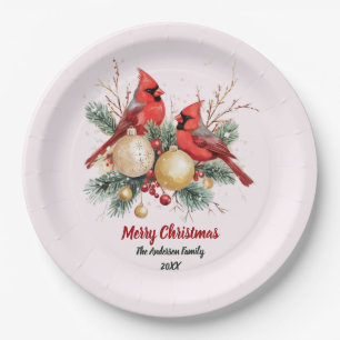 Personalised Christmas Red Cardinal & Berries      Paper Plate