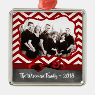Personalised Christmas Red Chevron PHOTO Ornament