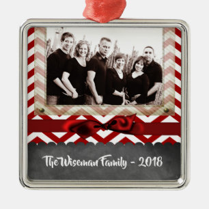 Personalised Christmas Red Chevron PHOTO Ornament