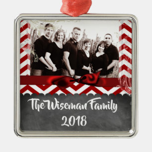 Personalised Christmas Red Chevron PHOTO Ornament