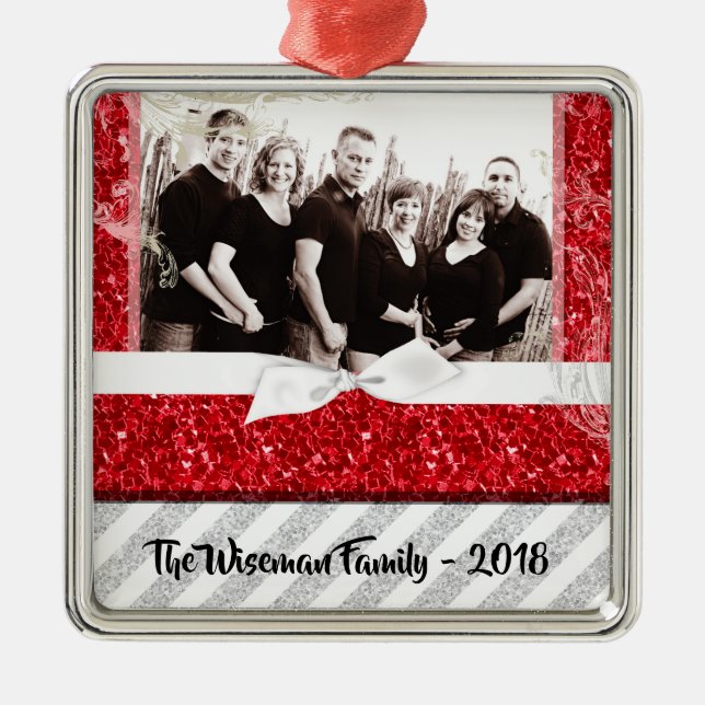 Personalised Christmas Red Glitter PHOTO Ornament (Front)