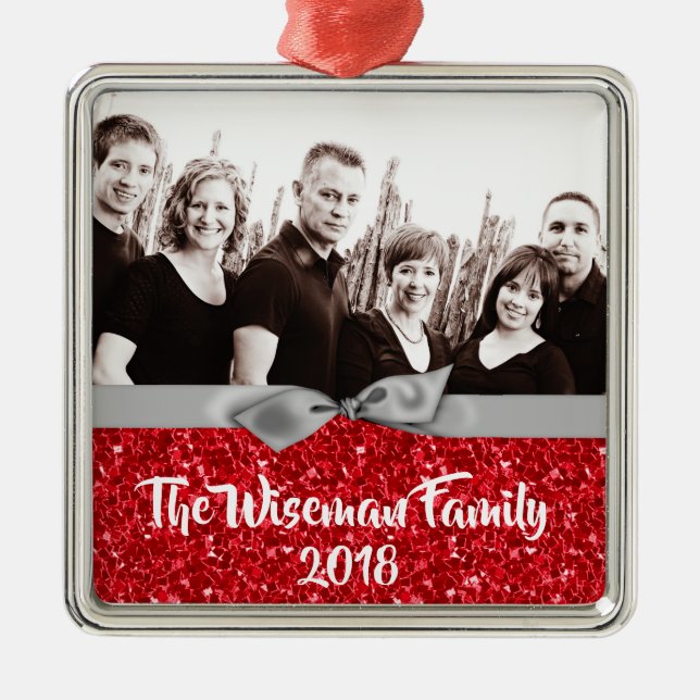 Personalised Christmas Red Glitter PHOTO Ornament (Front)
