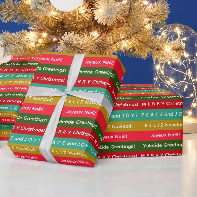 Personalised Christmas Red Green and Gold Stripes Wrapping Paper (Holidays)