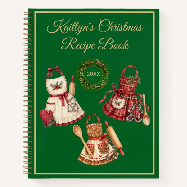 Personalised Christmas Red Green Wreath Monogram   Notebook (Front)