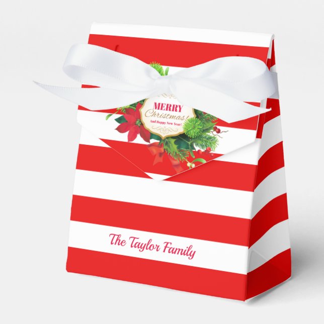 Personalised Christmas Red Striped Favour Box (Front Side)