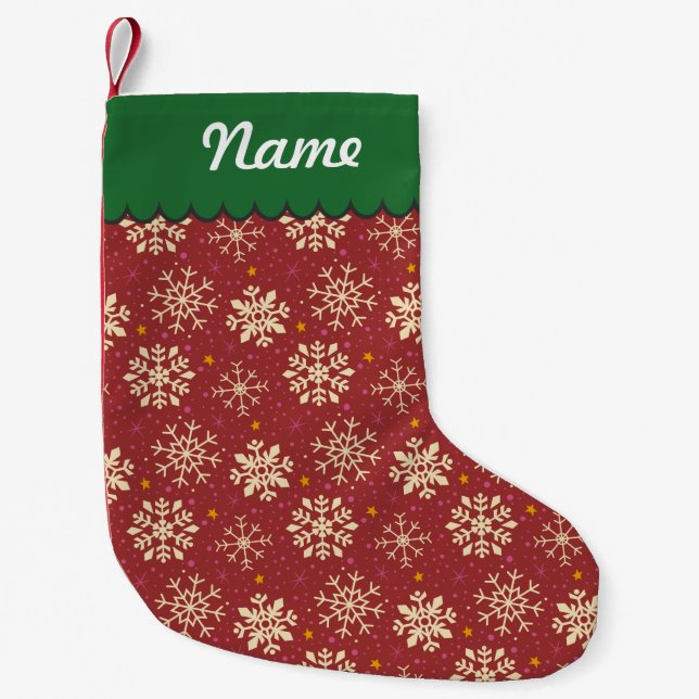 Personalised Christmas Red White Snowflake Pattern Small Christmas Stocking (Front)