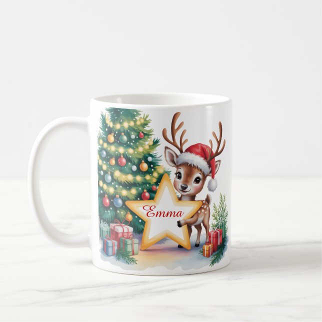 Personalised Christmas Reindeer Custom Name  Coffee Mug (Left)