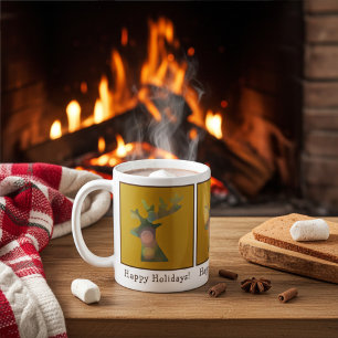 Personalised Christmas Reindeer, Deep Bronz Gold Coffee Mug