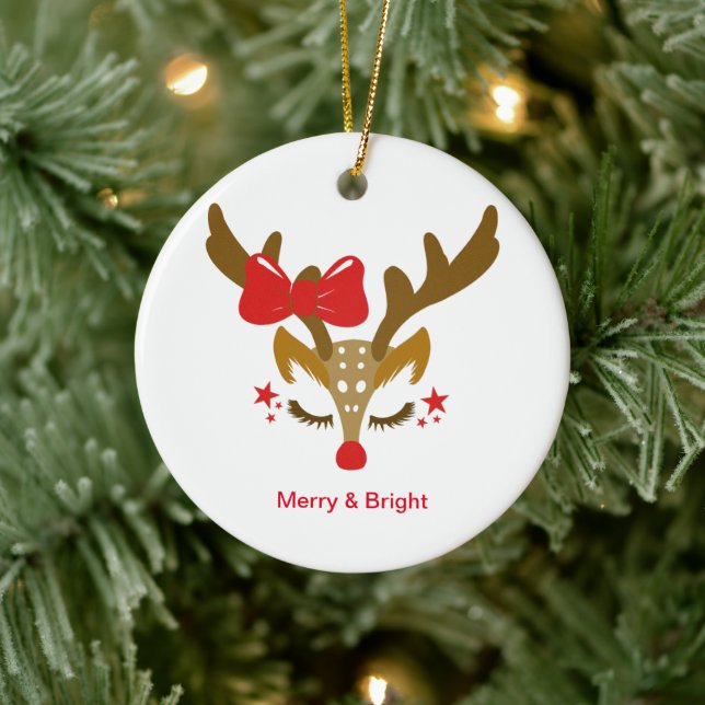 Personalised Christmas Reindeer Face Ceramic Tree Decoration (Tree)