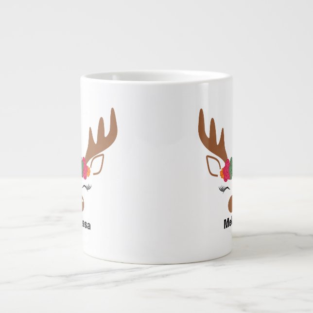Personalised Christmas Reindeer Face Christmas  Large Coffee Mug (Front)