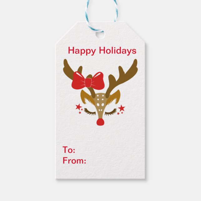 Personalised Christmas Reindeer Face Gift Tags (Front)