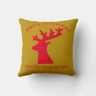 Personalised Christmas Reindeer Green Red Gold Cushion