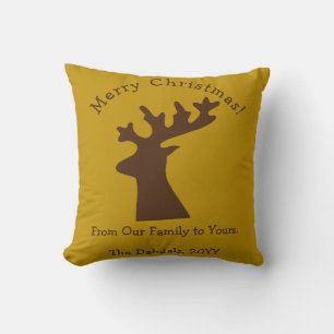 Personalised Christmas Reindeer Head Bronze Gold Cushion