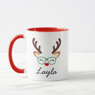 Personalised Christmas Reindeer Mug Cute Holiday
