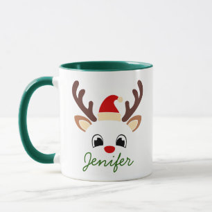 Personalised Christmas Reindeer Mug Cute Holiday