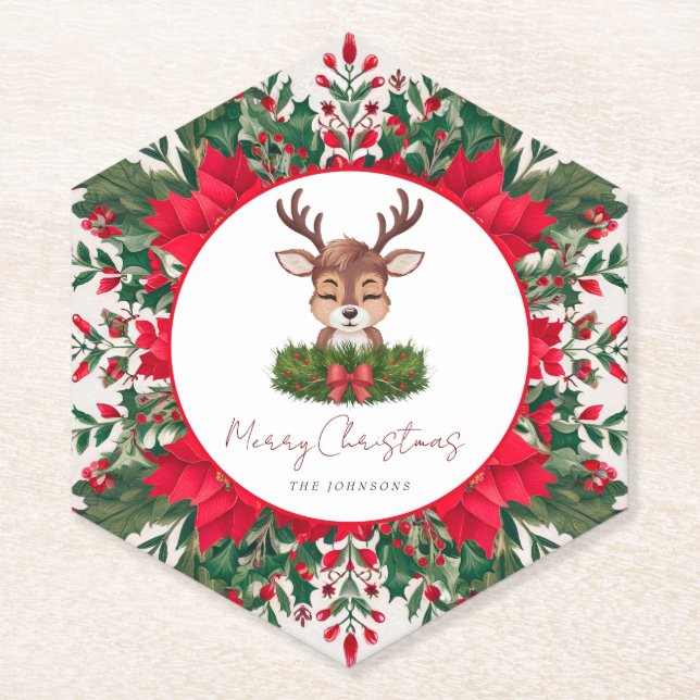 Personalised Christmas reindeer  Paper Coaster (Front)