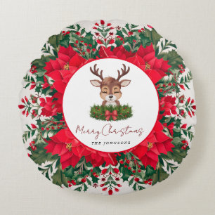 Personalised Christmas reindeer Round Cushion
