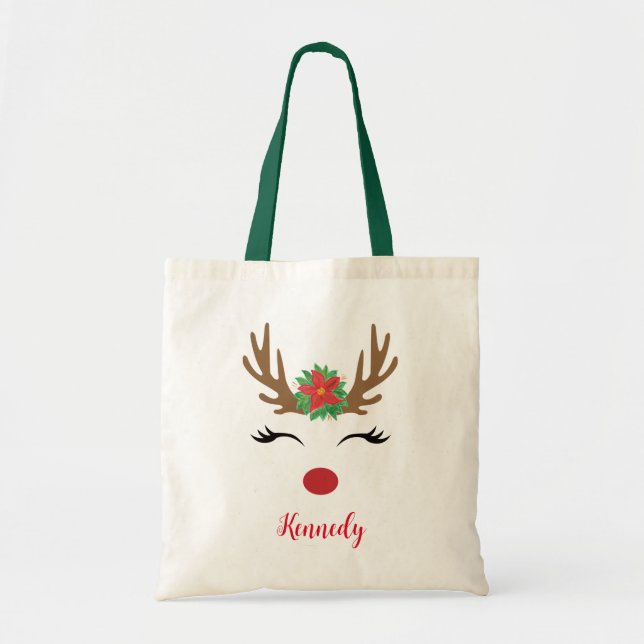 Personalised Christmas Reindeer Tote Bag -  (Front)