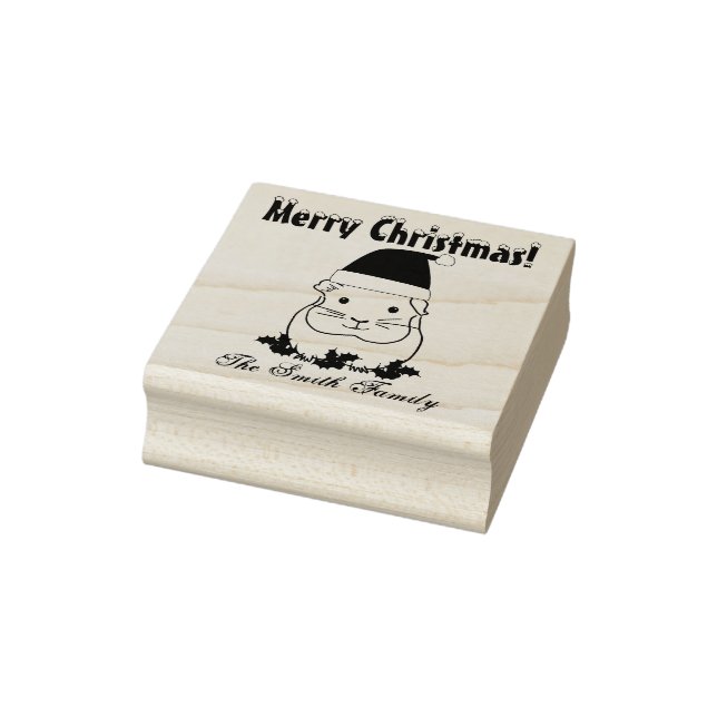 Personalised Christmas Santa Guinea Pig Family Rubber Stamp (Stamp)