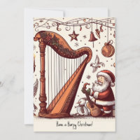 Personalised Christmas Santa Harp Greeting Card