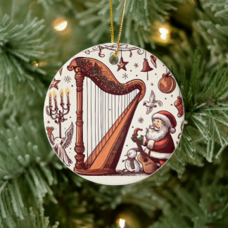 Personalised Christmas Santa Harp Ornament