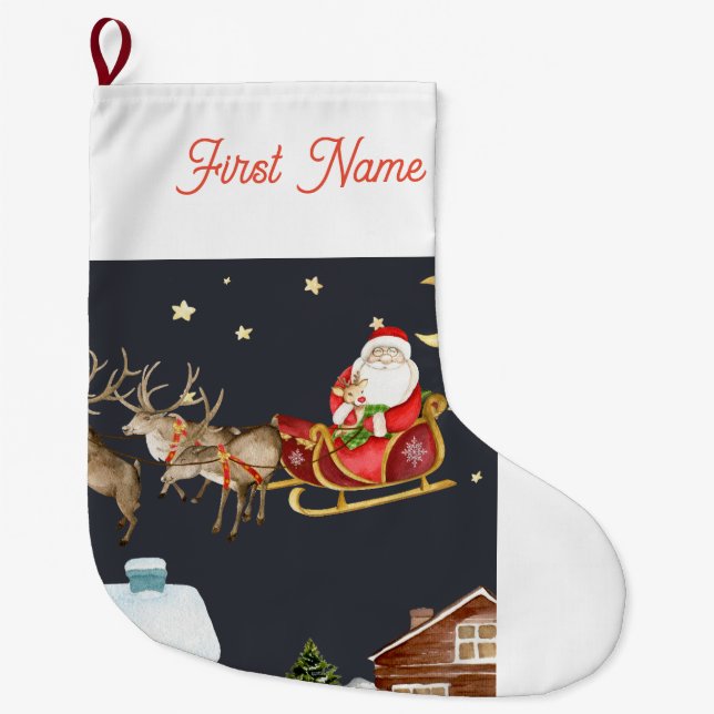 personalised Christmas santa is coming stocking (Front)