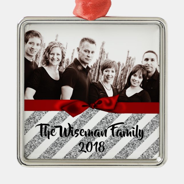 Personalised Christmas Silv Glitter PHOTO Ornament (Front)