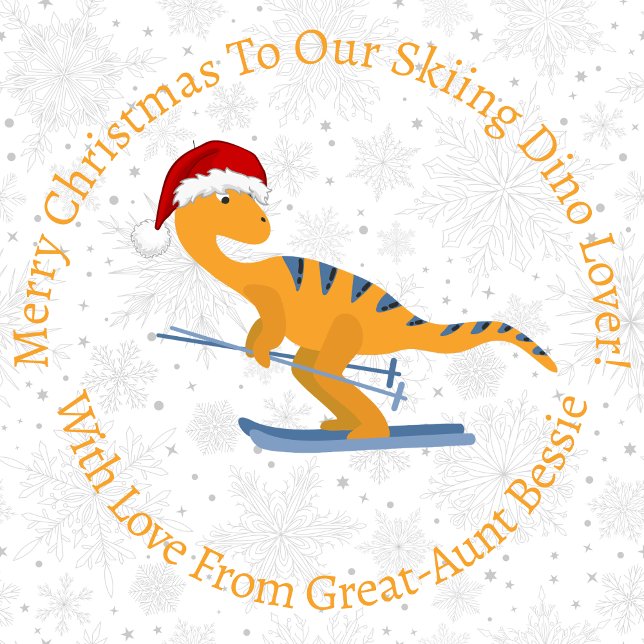 Personalised Christmas Skiing Orange Dinosaur Wrapping Paper (Creator Uploaded)