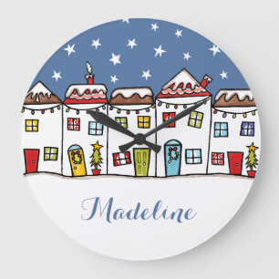 Personalised Christmas Snow Scene Wall Clock