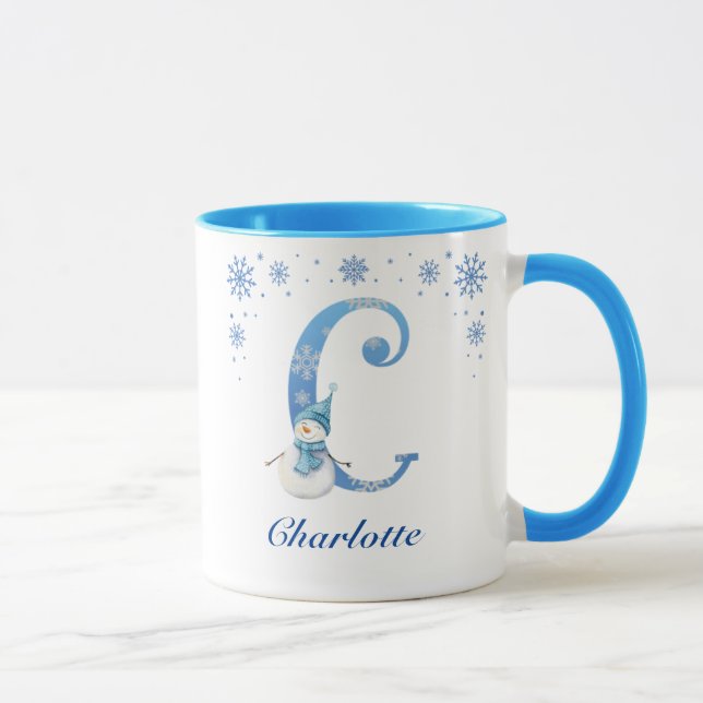 Personalised Christmas Snowflake Monogram C Mug (Right)
