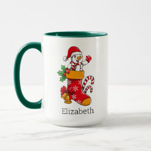 Personalised Christmas Snowman Candy Cane Coffee Mug