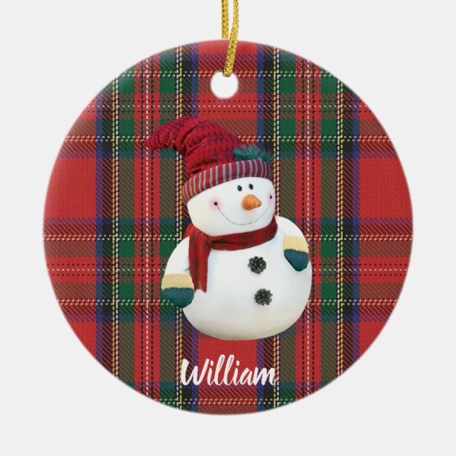 Personalised Christmas Snowman Ceramic Ornament (Front)