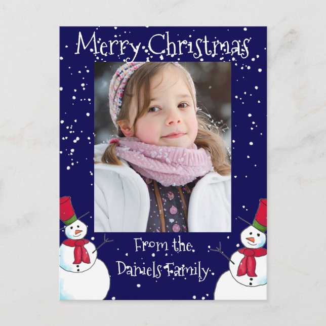 Personalised Christmas Snowman Photo Postcard (Front)