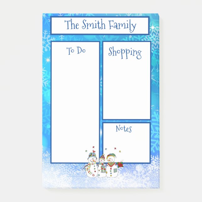 Personalised Christmas Snowman Theme Post-it Notes (Front)