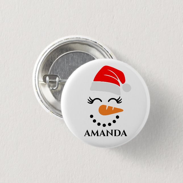 Personalised christmas snowman with custom name   3 cm round badge (Front & Back)