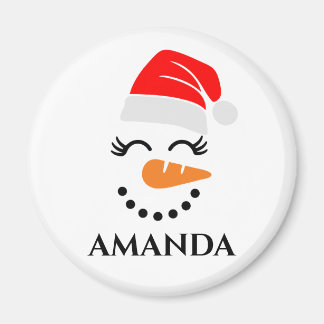 Personalised christmas snowman with custom name magnet