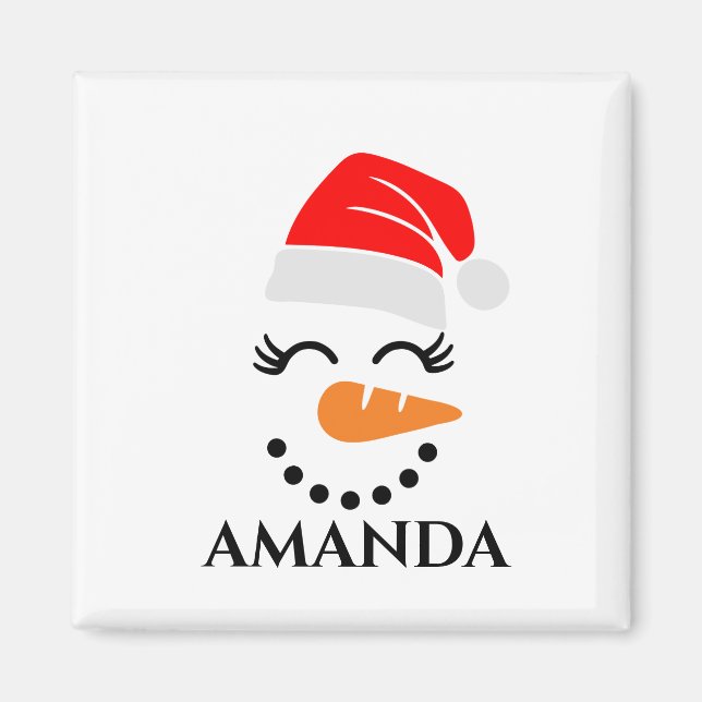 Personalised christmas snowman with custom name  magnet (Front)