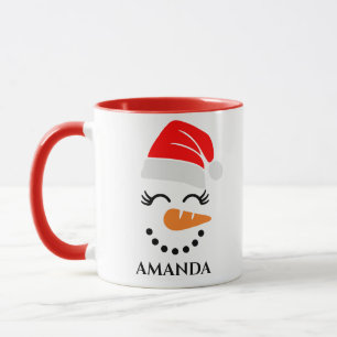 Personalised christmas snowman with custom name  mug