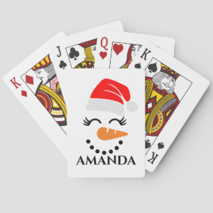 Personalised christmas snowman with custom name  playing cards