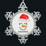 Personalised christmas snowman with custom name snowflake pewter christmas ornament<br><div class="desc">Personalised christmas snowman with custom name  Snowflake Pewter Christmas Ornament.</div>