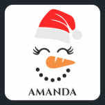 Personalised christmas snowman with custom name  square sticker<br><div class="desc">Personalised christmas snowman with custom name Classic Round Sticker.</div>