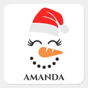 Personalised christmas snowman with custom name  square sticker